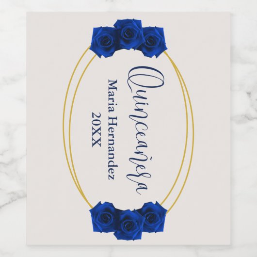 Royal Blue en Gold Geometric Quinceañera Wijn Etiket (Enkel label)