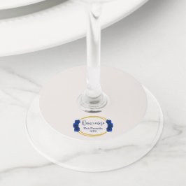 Royal Blue en Gold Geometric Quinceañera Wijnglaslabel