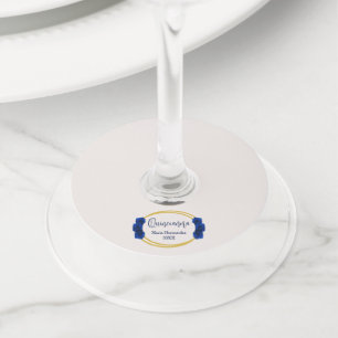 Royal Blue en Gold Geometric Quinceañera Wijnglaslabel