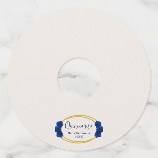 Royal Blue en Gold Geometric Quinceañera Wijnglaslabel (Voorkant)