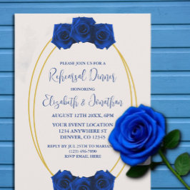 Royal Blue en Gold Geometric Rehearsal Dinner Kaart