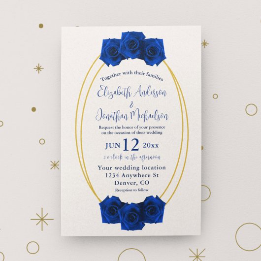 Royal Blue en Gold Geometric Wedding Kaart