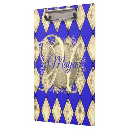 Royal Blue en Gold Glam Monogram Klembord (Links)