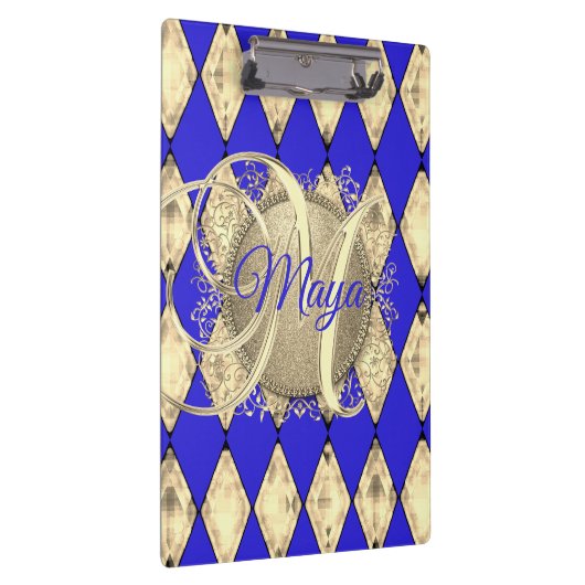 Royal Blue en Gold Glam Monogram Klembord (Rechts)