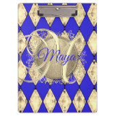 Royal Blue en Gold Glam Monogram Klembord (Voorkant)