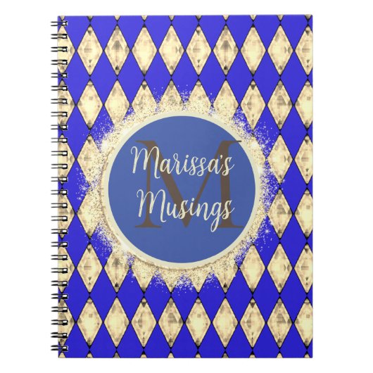 Royal Blue en Gold Glam Monogram Notitieboek (Voorkant)