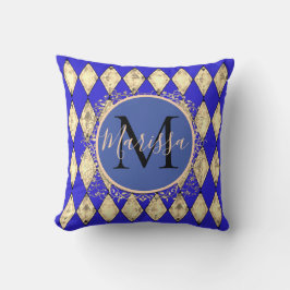 Royal Blue en Gold Glam Monogram Sierkussen
