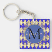 Royal Blue en Gold Glam Monogram Sleutelhanger (voorkant)
