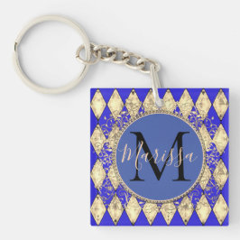 Royal Blue en Gold Glam Monogram Sleutelhanger