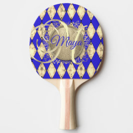 Royal Blue en Gold Glam Monogram Tafeltennisbatje