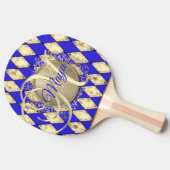 Royal Blue en Gold Glam Monogram Tafeltennisbatje (Zijkant)