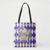Royal Blue en Gold Glam Monogram Tote Bag (Voorkant)