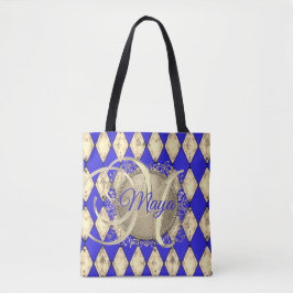 Royal Blue en Gold Glam Monogram Tote Bag