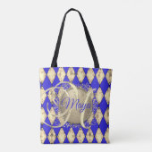 Royal Blue en Gold Glam Monogram Tote Bag (Achterkant)