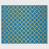 Royal Blue en Gold Glitter Quatrefoil Pattern Cadeaupapier (Vlak)