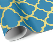 Royal Blue en Gold Glitter Quatrefoil Pattern Cadeaupapier (Rol Hoek)