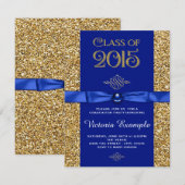 Royal Blue en Gold Graduation aangekondigd Kaart (Voorkant / Achterkant)