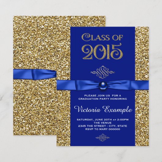Royal Blue en Gold Graduation aangekondigd Kaart (Voorkant / Achterkant)