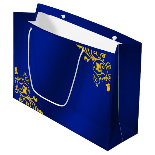 Royal Blue en Gold Groot Cadeauzakje (Voorkant Gekanteld)