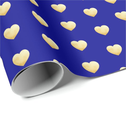 Royal Blue en Gold Hearts Pattern Cadeaupapier (Rol Hoek)