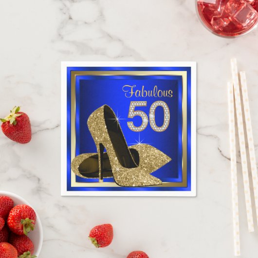 Royal Blue en Gold High Heel 50e verjaardagsfeest Servetten (Insitu)