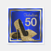 Royal Blue en Gold High Heel 50e verjaardagsfeest Servetten (Voorkant)
