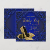 Royal Blue en Gold High Heels Verjaardagsfeest Kaart (Voorkant / Achterkant)
