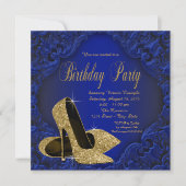 Royal Blue en Gold High Heels Verjaardagsfeest Kaart (Voorkant)