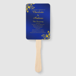 Royal Blue en Gold huwelijksprogramma Handwaaier