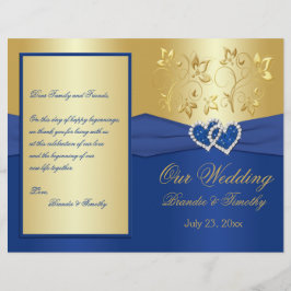 Royal Blue en Gold Joined Hearts Wedding Program