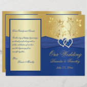 Royal Blue en Gold Joined Hearts Wedding Program (Voorkant / Achterkant)