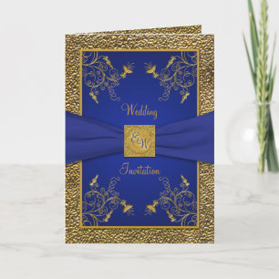 Royal Blue en Gold Kaart stijl bruiloft uitnodigin