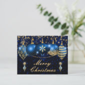 Royal Blue en Gold KerstBaubles Feestdagenkaart (Staand voorkant)