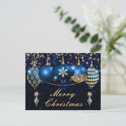 Royal Blue en Gold KerstBaubles Feestdagenkaart (Staand voorkant)