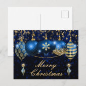 Royal Blue en Gold KerstBaubles Feestdagenkaart (Voorkant / Achterkant)