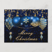 Royal Blue en Gold KerstBaubles Feestdagenkaart (Voorkant)