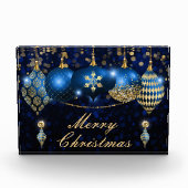 Royal Blue en Gold KerstBaubles Fotoblokken (Voorkant)