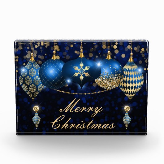 Royal Blue en Gold KerstBaubles Fotoblokken (Voorkant)