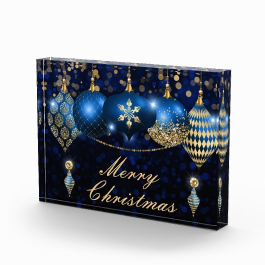 Royal Blue en Gold KerstBaubles Fotoblokken (Rechts)