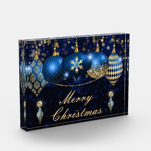 Royal Blue en Gold KerstBaubles Fotoblokken (Links)