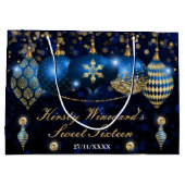 Royal Blue en Gold Kerstbles Sweet 16 Groot Cadeauzakje (Achterkant)