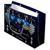 Royal Blue en Gold Kerstbles Sweet 16 Groot Cadeauzakje (Voorkant Gekanteld)
