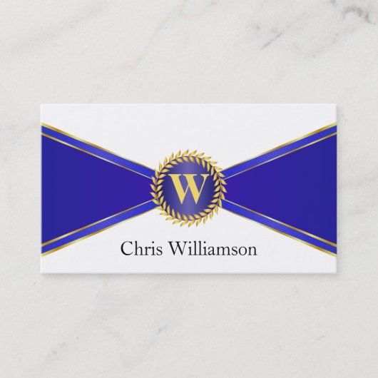 Royal Blue en Gold Monogram Visitekaartje (Voorkant)