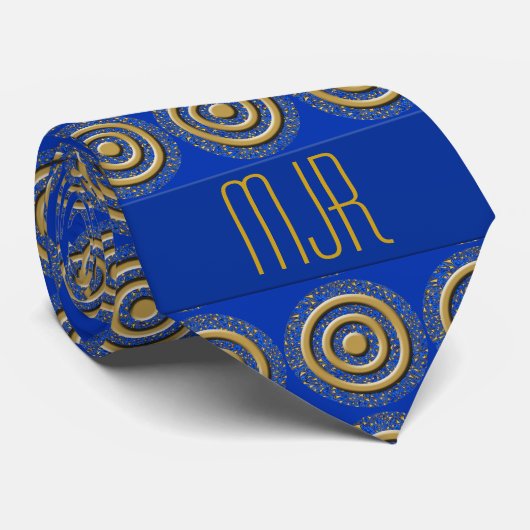 Royal Blue en Gold Paisley |met Monogram Stropdas (Opgerold)