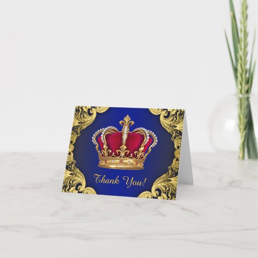 Royal Blue en Gold Prince Dank u Bedankkaart (Voorkant)