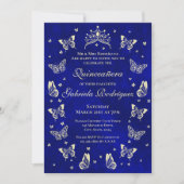Royal Blue en Gold Quinceañera Tiara Butterfly Kaart (Voorkant)