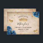 Royal Blue en Gold Roos Parchment Elegant Save The Date<br><div class="desc">Bent u op zoek naar elegant om de date ideeën in royal blue en gold party themkleuren te redden? Met deze eenvoudige sjabloon, die de datumuitnodigingen bewaart, kunt u uw eigen unieke sprookjesbenodigdheden creëer. De botanische bloemige waterverf kunst van Raphaela Wilson werpt koninklijke blauwe rozen op met faux metallic goudaccenten,...</div>