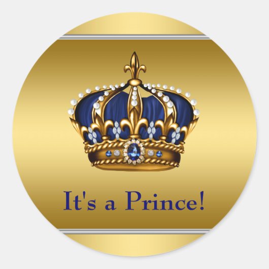 Royal Blue en Gold Royal Baby shower Ronde Sticker (Voorkant)