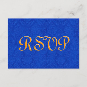 Royal Blue en Gold RSVP Damask Wedding R204