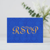 Royal Blue en Gold RSVP Damask Wedding R204 (Staand voorkant)